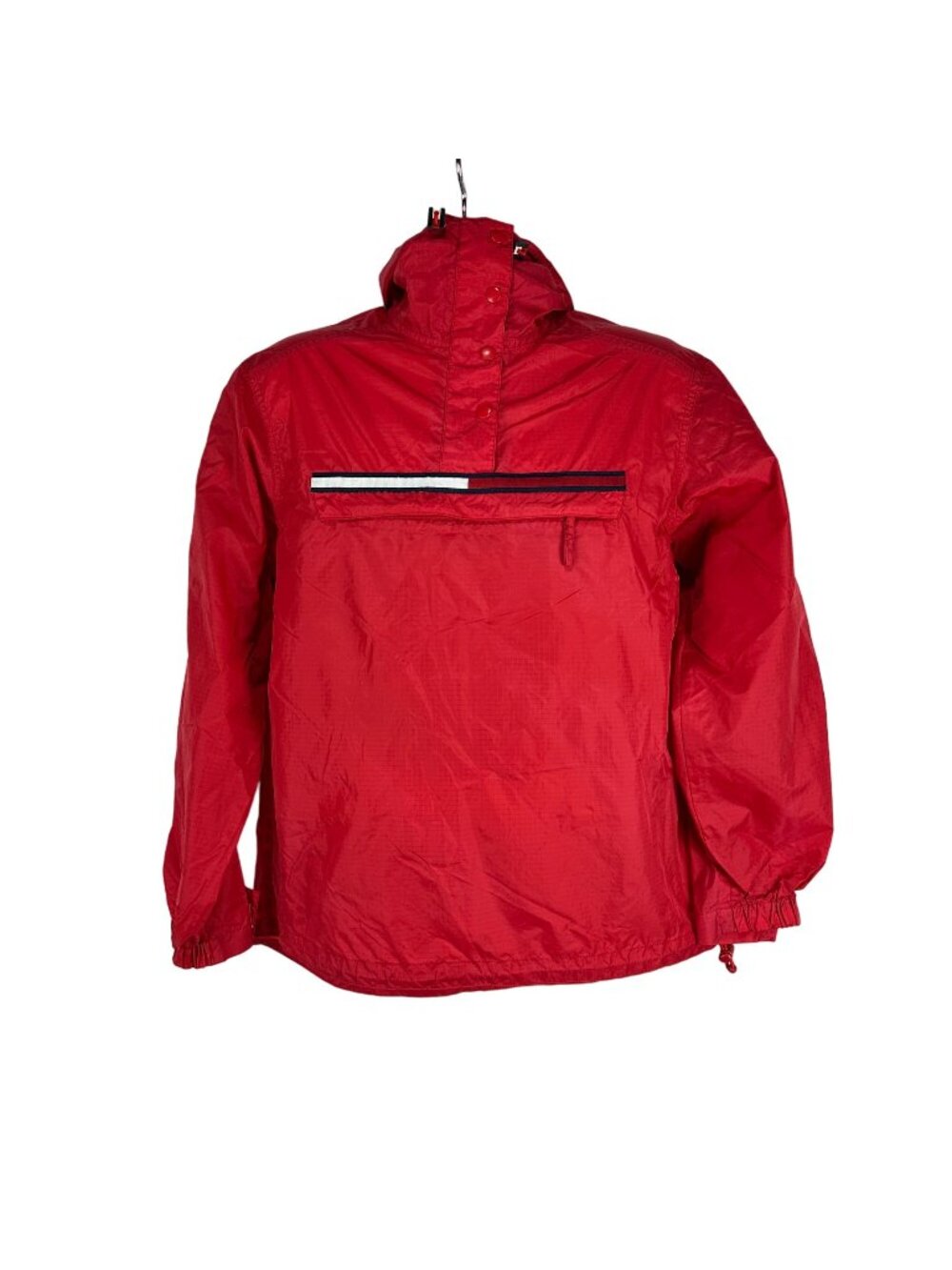 Tommy Jeans Mens Small Windbreaker Jacket Pullover Red Nylon Lightweight Casual